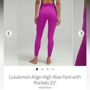 Lululemon Align High-Rise Pant with Pockets 25" in Vivid Plum